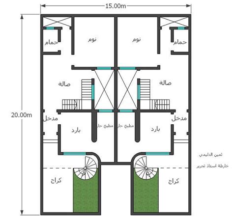 تصميم عمارة سكنية مساحة 300 متر مربع. مخطط منزل مخطط عماره 15 في 15