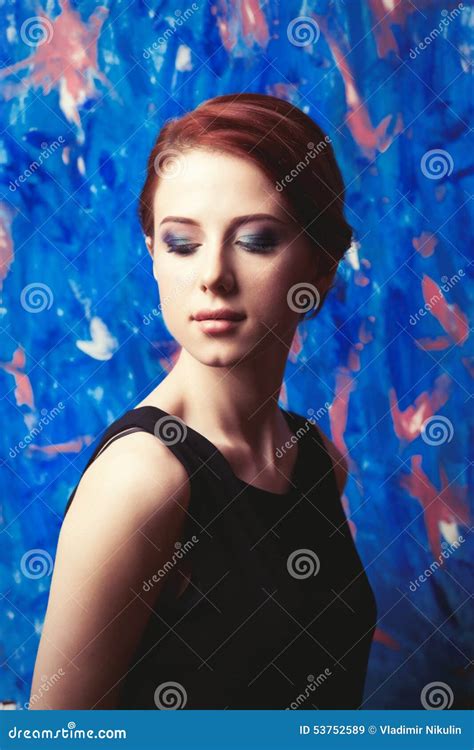 Style Redhead Women In Black Dress Stock Image Image Of Female Black 53752589
