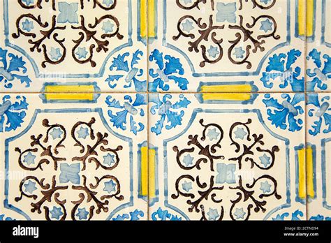 Traditional Portuguese Tiles Hand Painted Decorative Tiles Stock Photo