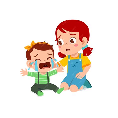Premium Vector Cute Little Girl Try To Comfort Crying Baby Sibling