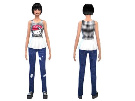 The Sims Resource Casual Outfit Blue Jeans With Hello Kitty Blouse