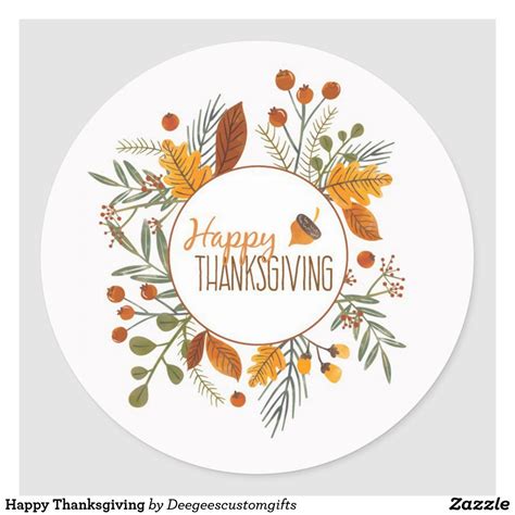 Happy Thanksgiving Classic Round Sticker Zazzle Happy Thanksgiving
