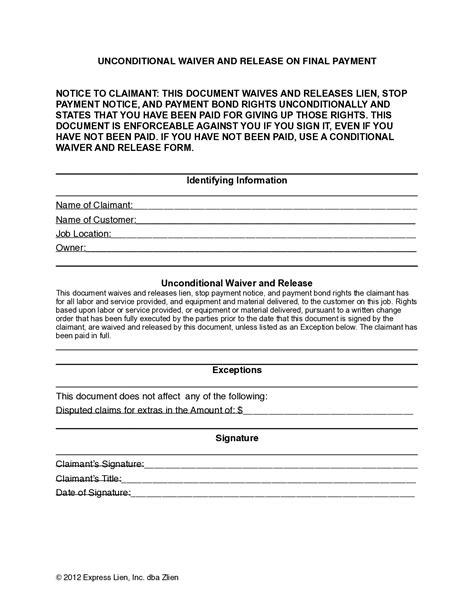 Ohio Final Unconditional Lien Waiver Form Free Template