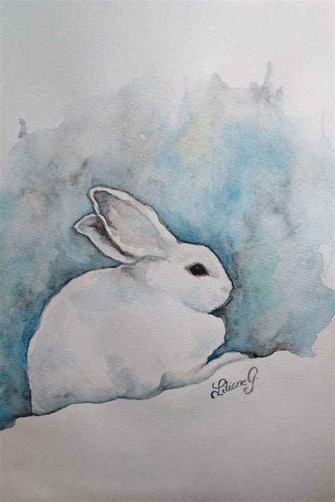 Snow Bunny Original Watercolor Etsy