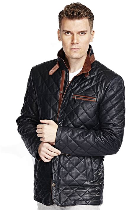 Zampa Mens 100 Real Navy Blue Leather Quilted Jacket
