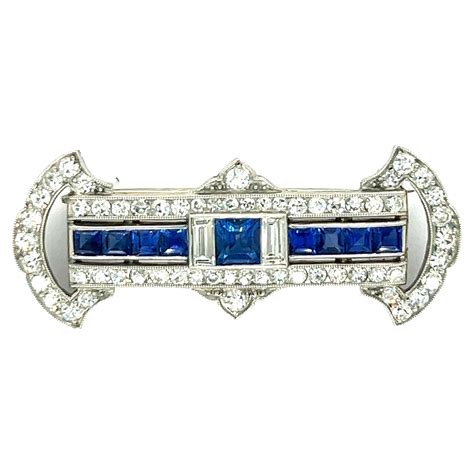 Art Deco Sapphire Diamond Gold Platinum Bar Pin For Sale At 1stdibs