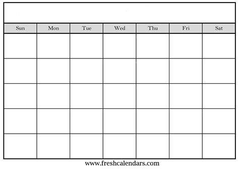 Blank Calendar Days Of Week Printable