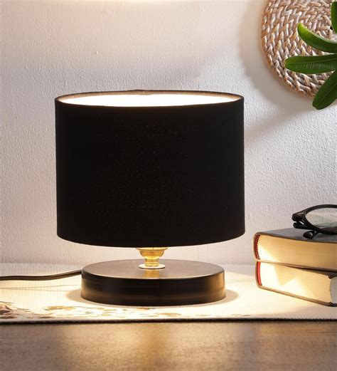 Buy Black Cotton Shade Table Lamp With Metal Base By Tu Casa Online