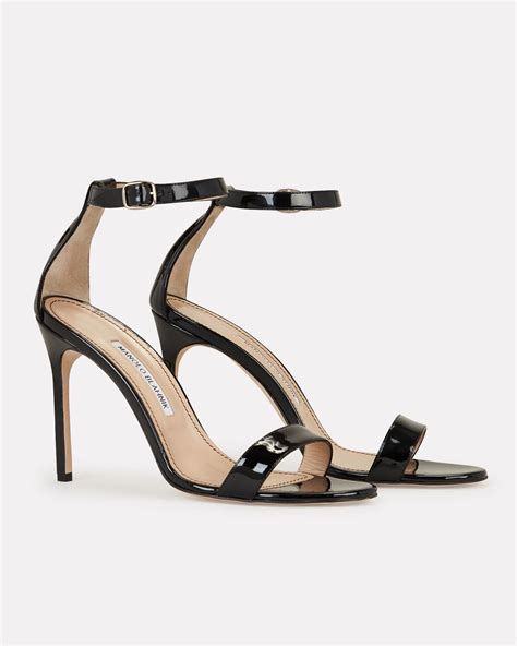 Manolo Blahnik Chaos Patent Leather Heeled Sandals In Black Lyst