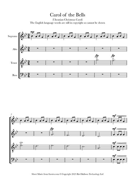 Carol Of The Bells Sheet Music For Choir Notes Sheet Music Hot Sex Picture