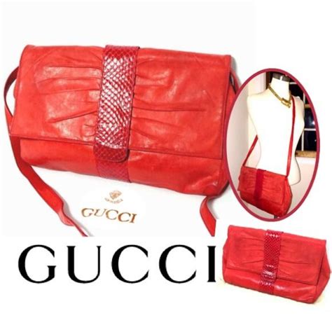 Sold Gucci Red Snakeskin And Leather Bag Snakeskin Leather Bags