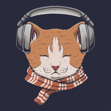 Cat With Headphones Listens Music Vector Illustration 2077848 Vector
