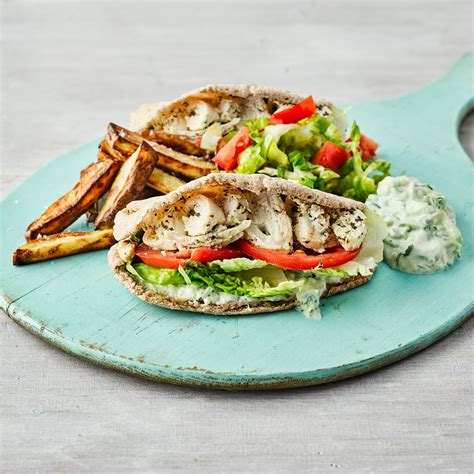 Greek Chicken Gyros Chips And Salad Gousto Recipe