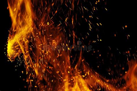 Flame Of Fire With Sparks On A Black Background Stock Image Image Of