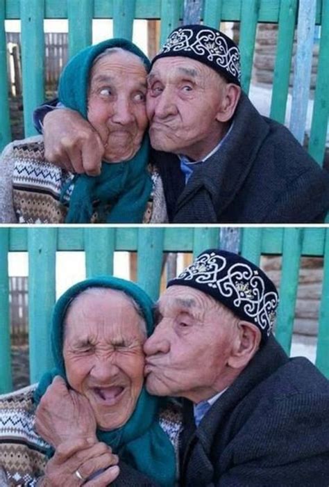 cute funny ageless boundless love old russian couple from khalilov village russia happily