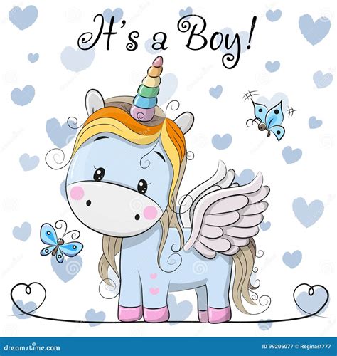Baby Shower Greeting Card With Cute Unicorn Boy Illustration 99206077