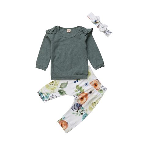 Newborn Infant 3pcs Clothes Set Baby Girls Long Sleeve Green T Shirt