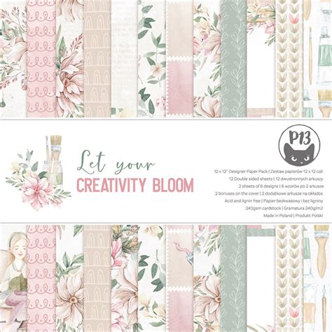 P13 Double Sided Paper Pad 12x12 12pkg Let Your Creativity Bloom
