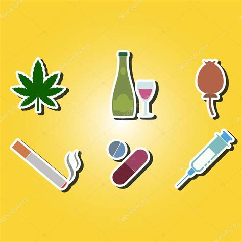 Conjunto de iconos de color con símbolos de la adicción a las drogas Stock Vector by drutska