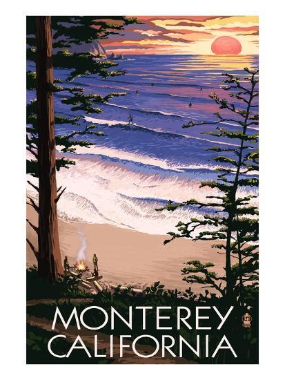 Monterey California Sunset And Beach Prints By Lantern Press At