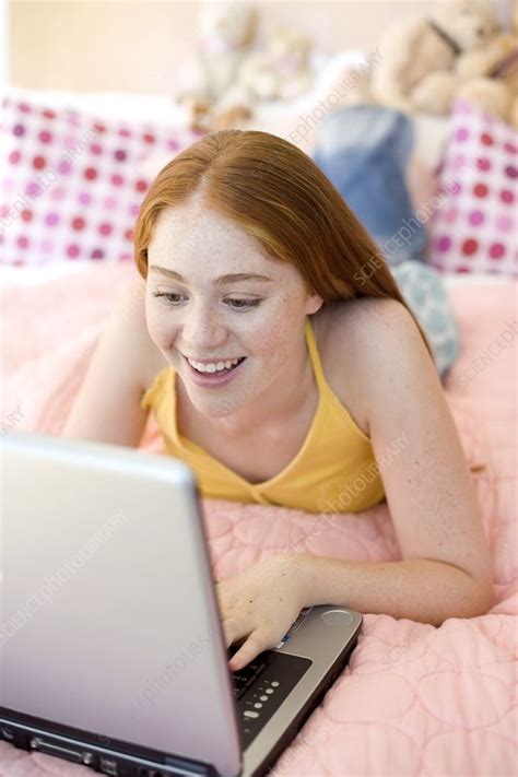 Teenage Girl Using A Laptop Computer Stock Image F0012885