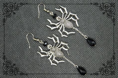 Beaded Spider Chain Earrings Gothic Clip On Or Pierced Spider Etsy Uk