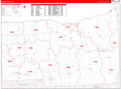 Wayne County Ny Zip Code Wall Map Red Line Style By Marketmaps Mapsales