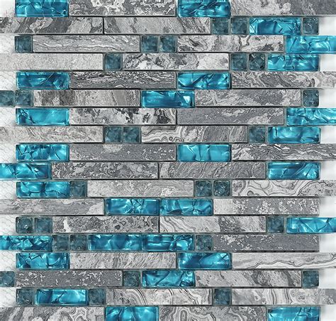 Glossy Stone Mixed Glass Backsplash Tile Gray And Aqua 9805 Etsy