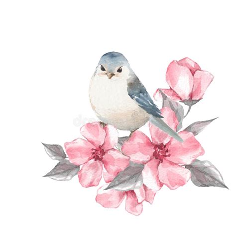 Bird And Flowers Watercolor Painting Stock Illustration Illustration