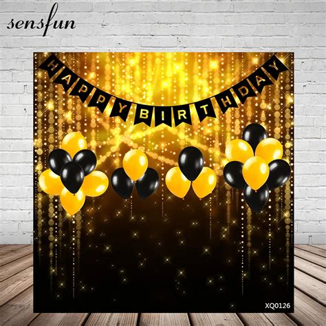 Sensfun Bokeh Gold Black Balloons Happy Birthday Party Backgrounds For Men Women Photography