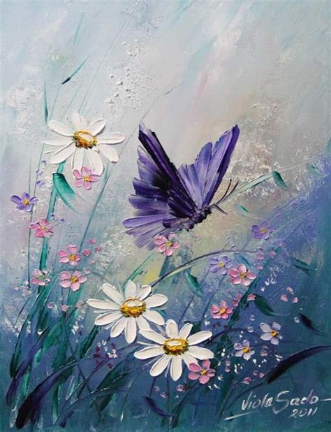 Beautiful Purple Butterfly And Wildflowers Painting I Must Try To