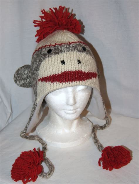 Related searches for thin knitting sock: Cute SOCK MONKEY HAT Classic Adult Light Gray Soft Lined ...