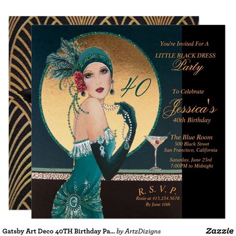 Gatsby Art Deco 40th Birthday Party Invitations In 2020