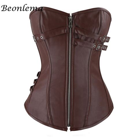 Steampunk Corset Gothic Clothing Sexy Faux Leather Corsets And Bustiers Zipper Modeling Strap