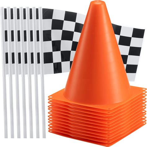 Bedwina Traffic Cones And Racing Checkered Flags 24 Pcs