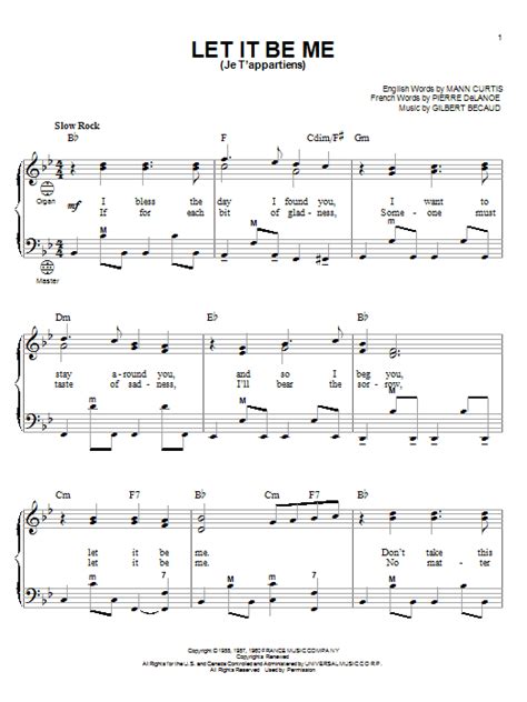 Let It Be Me Je Tappartiens Sheet Music Direct