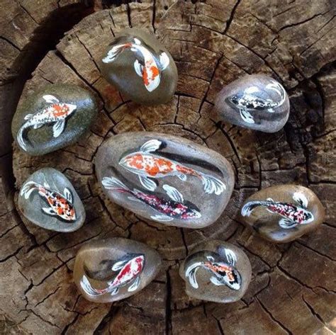 Beautiful Hand Painted River Rocks With D Koi Fish Painted On Top