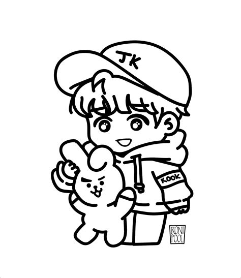 Bts Fanart Bt21 Cooky And Jungkook Chibi Coloring Page Chibi Coloring