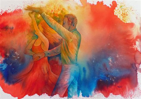 Original Watercolour And Ink A3 Abstract Painting Of Dancers Art