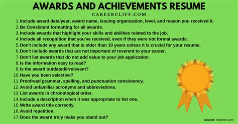 Awards And Achievements In Resume Sample Steps Checklist Career