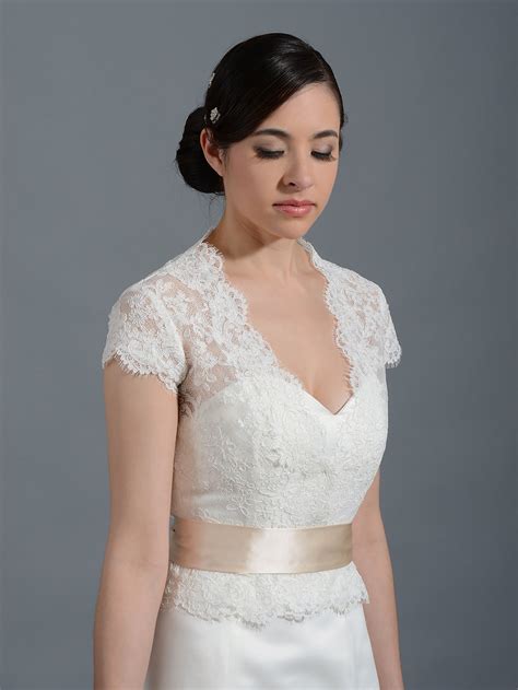 Front Open Ivory Alencon Lace Wedding Jacket Bridal Bolero W