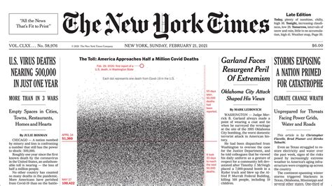 New York Times Depicts Total Covid Death Toll On Front Page The New