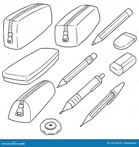 Vector Set Of Pencil Case Stock Vector Illustration Of Draw 118713615