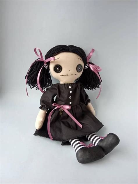 Goth Rag Doll Handmade Creepy And Cute Cloth Doll Homemade Etsy Rag