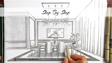 How To Draw A Dining Room In One Point Perspective Step By Step Youtube