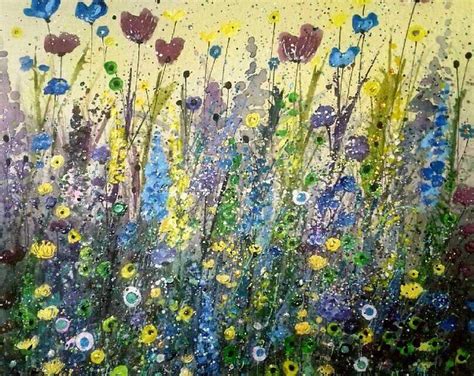Original Floral Painting Mixed Media Wild Flowers Abstract Meadow