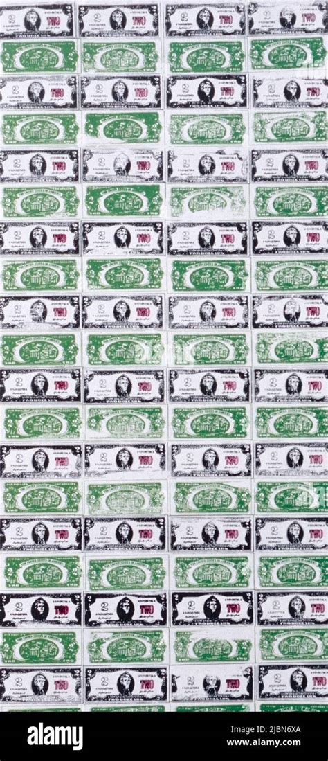 Two Dollar Bills Artwork By American Artist Andy Warhol Stock