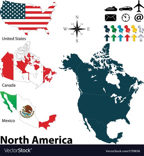 Maps With Flags Of North America Royalty Free Vector Image