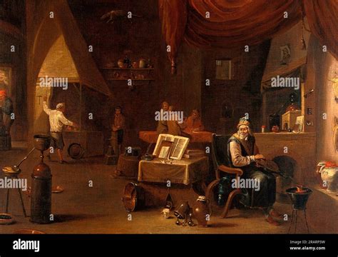 An Alchemist In His Laboratory Oil Painting Alchemy From Arabic Al