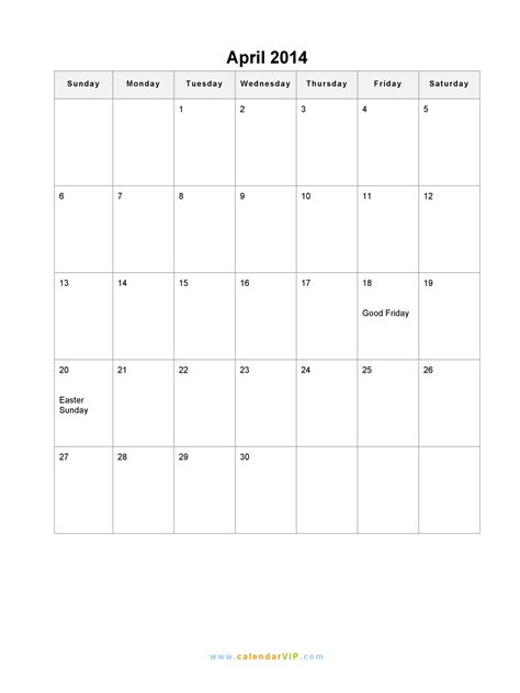 April 2014 Calendar Blank Printable Calendar Template In Pdf Word Excel
